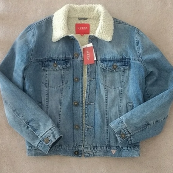 guess faux fur denim jacket